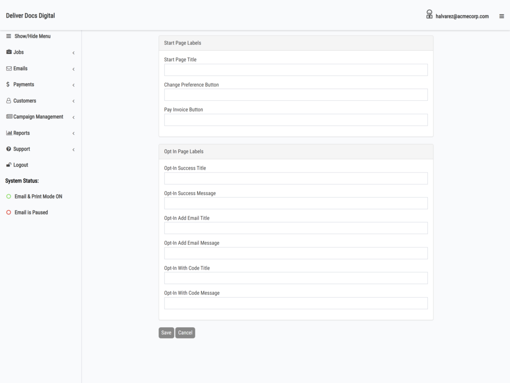 Control Panel – Deliver Docs Digital