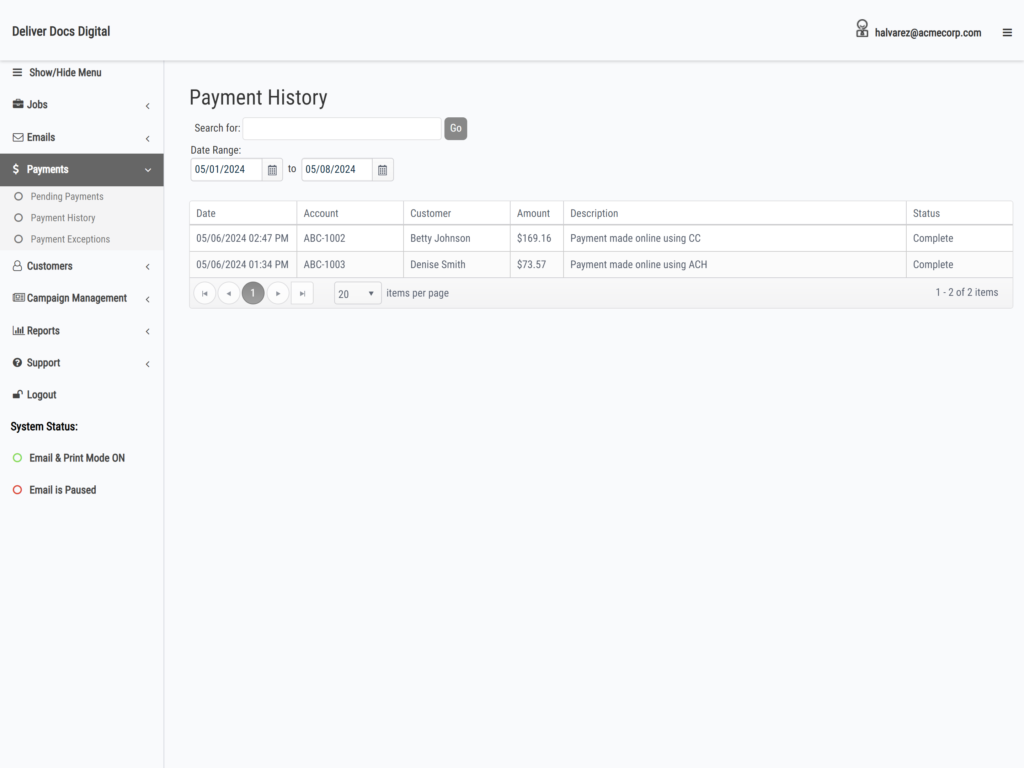 Control Panel – Deliver Docs Digital